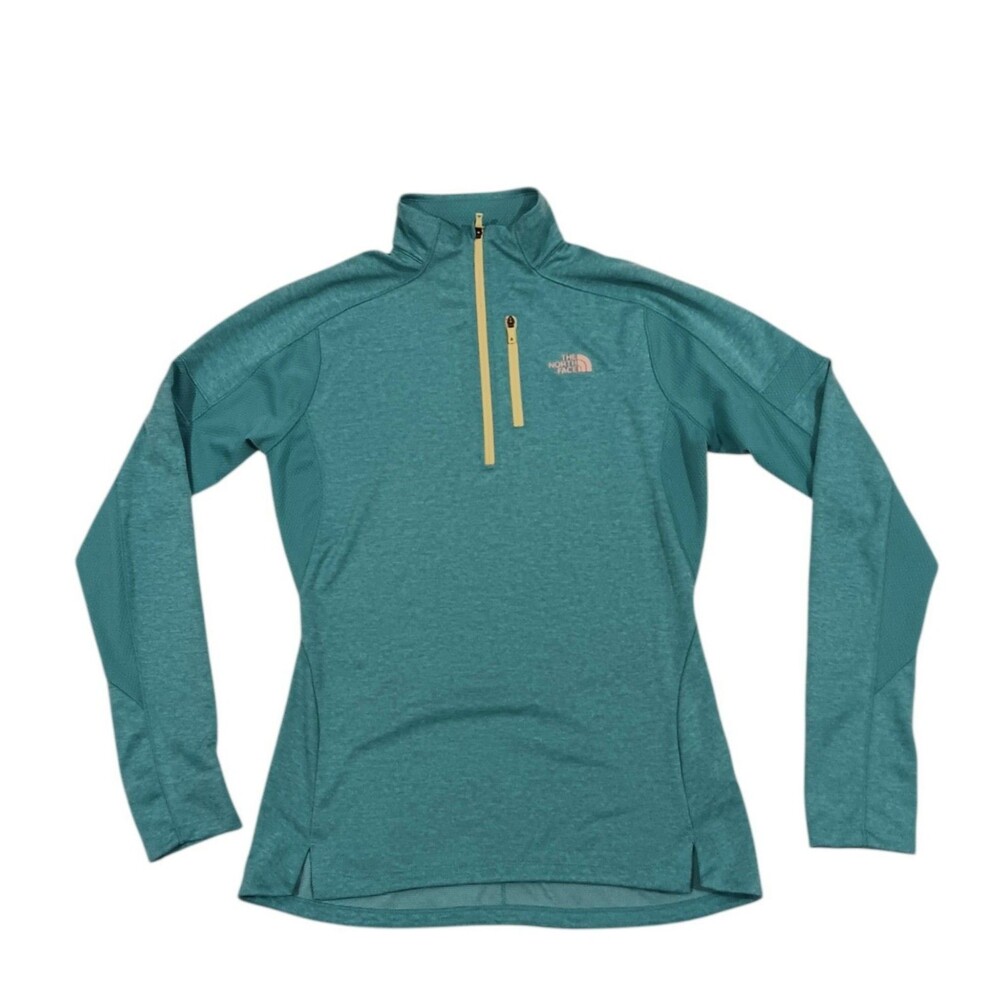 North Face Impulse Active 1/4-Zip Long Sleeve Top Teal Yellow Womens Medium